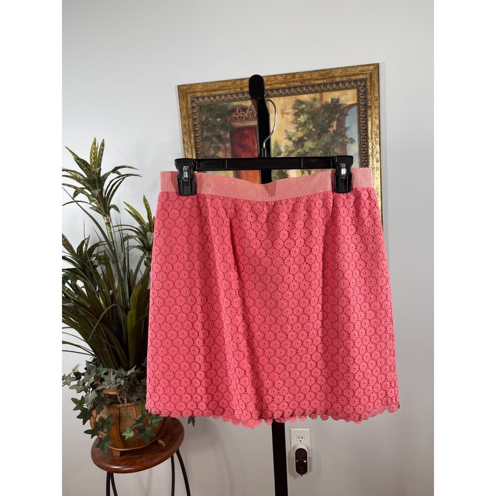 Ann Taylor Loft Mini Skirt Women 8 Coral Pink Floral Lace Back Zip Coquette Boho